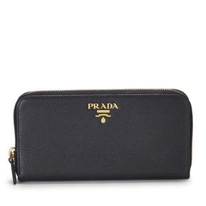 PRADA BLACK VITELLO DAINO ZIP AROUND WALLET